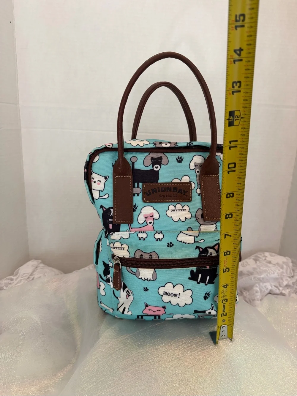 UNIONBAY Mini backpack Cat & Dog Leather like Brown Trim